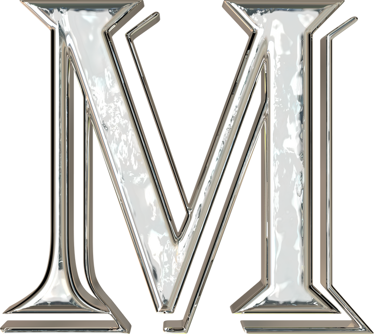 Symbol in a silver frame. letter m